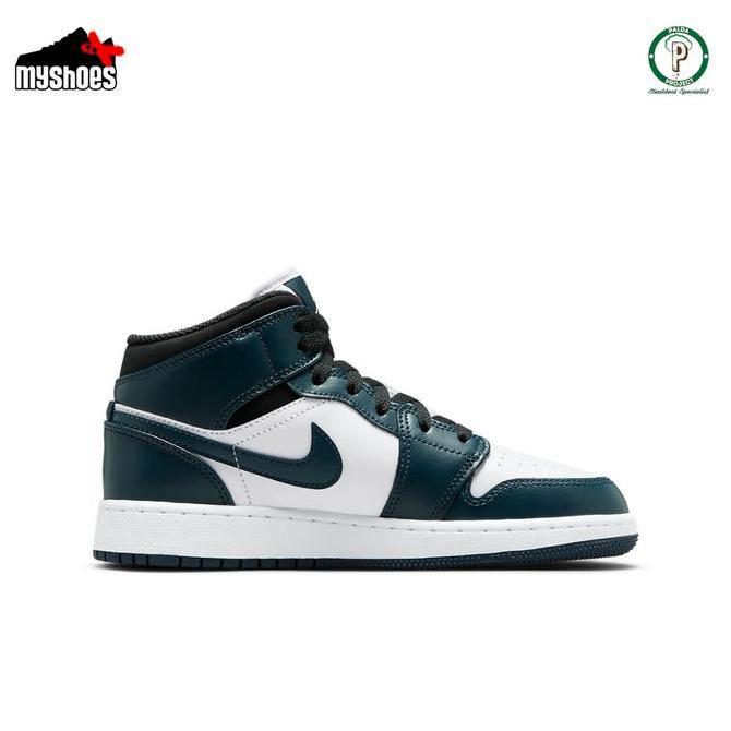TERBARU Sepatu Sneakers Anak Nike Air Jordan 1 Mid Dark Teal Armory Navy  100% Authentic - 554725 41