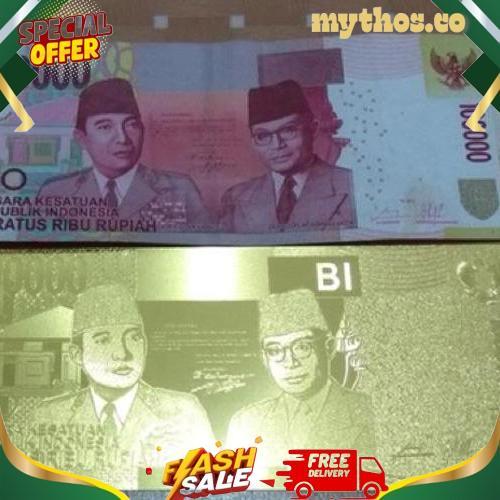 Bebas Ongkir Uang Replika 100.000 Rupiah Lapis Emas 24K Seratus Ribu Gold Plated