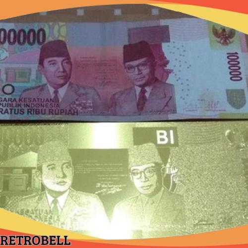 Flash Sale Uang Replika 100.000 Rupiah Lapis Emas 24K Seratus Ribu Gold Plated