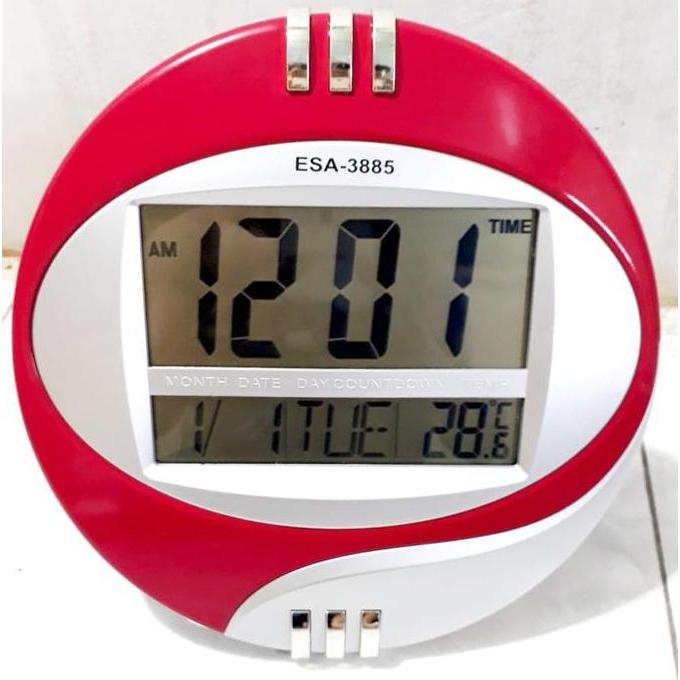 Jam Dinding Digital Esa 3806 T - Jam Digital Bulat - Fitur Lengkap
