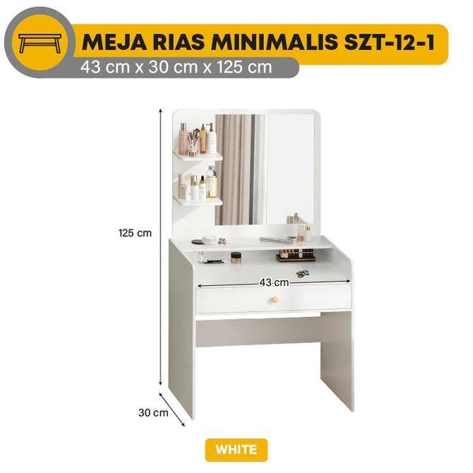 Meja Rias Cermin Minimalis Meja Rias Serbaguna SZT-12 Lemari Rak Kosmetik Laci Bahan Kayu CO