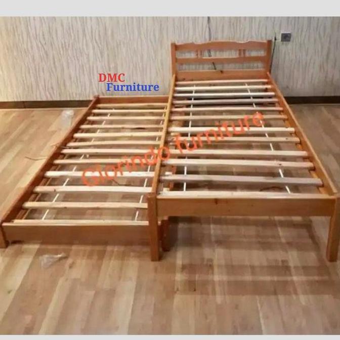 Ranjang Kayu single 90x200 Dan Sorong Bandung CO