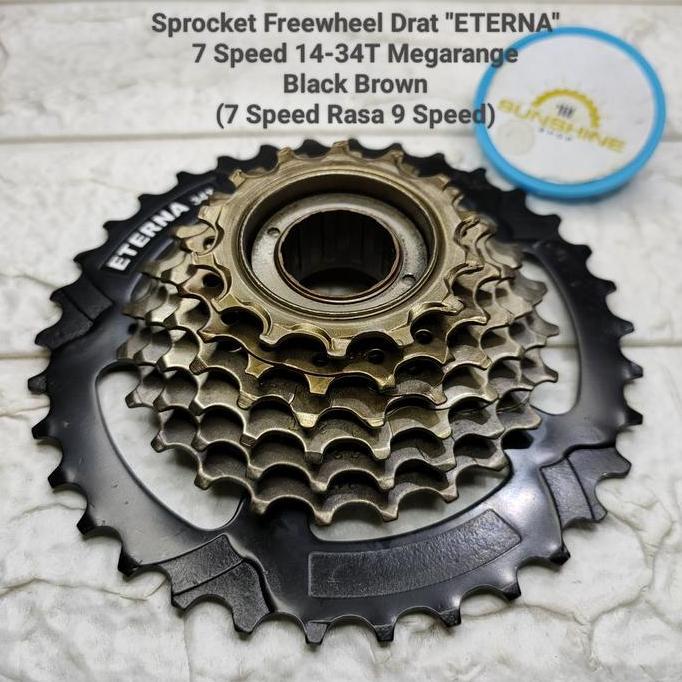 Gir Sprocket Freewheel DRAT Ulir 7 Speed 14-34T ETERNA Megarange Black Brown Sepeda Federal MTB Lipa