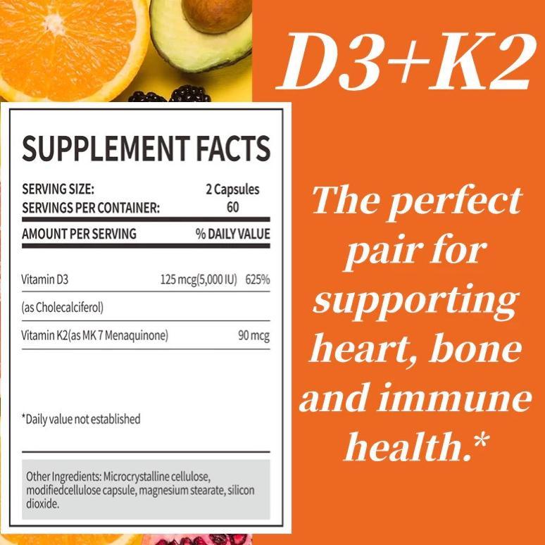 Suissewin Vitamin D3 + K2, 5000Iu / Vitamin D3 K2 5000Iu 60 Kapsul Original