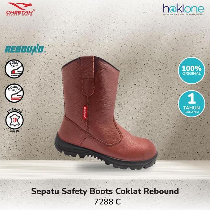 Sepatu Safety Cheetah Boots Coklat Rebound 7288C Safety Shoes Cheetah High Pria