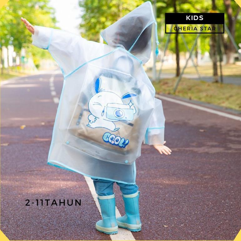 JAS HUJAN ANAK LAKI LAKI KOREA MANTEL COWOK RAINCOAT KIDS MOTIF BIRU KUCING USIA 2-12 TAHUN YW2S1