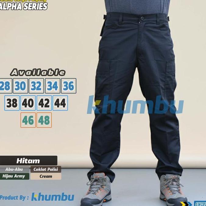Celana Cargo Alpha Series Size JUMBU 46-48 By KHUMBU Warna HITAM Celana Lapangan Polisi/Security/Pra