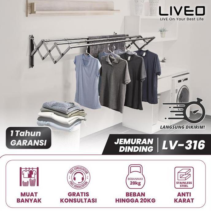 Jemuran Dinding Baju Stainless Steel Liveo LV-316 / Jemuran Lipat Gantung