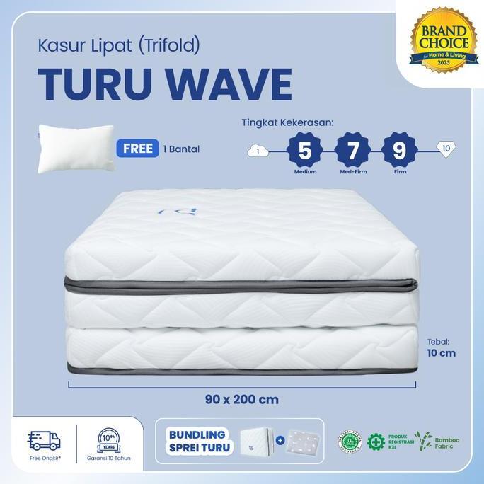 Kasur Lipat Lantai Trifold Premium TURU Wave Rebounded uk. 10x90x200