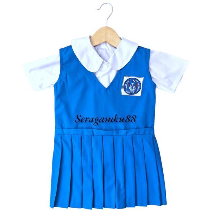 Seragam Tk Nasional Biru Binhur / Seragam Tk Putih Biru Pendek / Seragam Anak Tk Perempuan