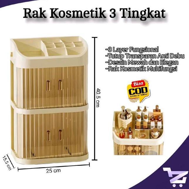 Cod 3 Tingkat Rak Kosmetik Dengan Laci Anti Debu Multifungsi Tempat Penyimpanan Make Up Dengan Tutup