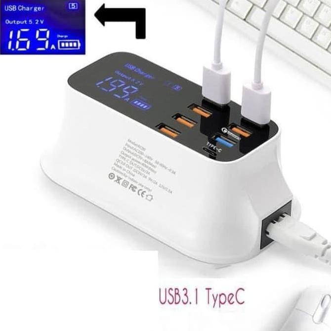 Janjuko_3 - USB Charger 8 Port Fast Charging Smart LED Display Dengan 1 Port Type-C