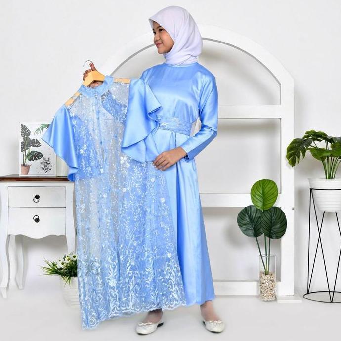 (FASHION) 2IN1 GEORGINA ANAK DRESS INNER + OUTER BRUKAT TILLE PREMIUM / FREE BELT / SET GAMIS MAXI D
