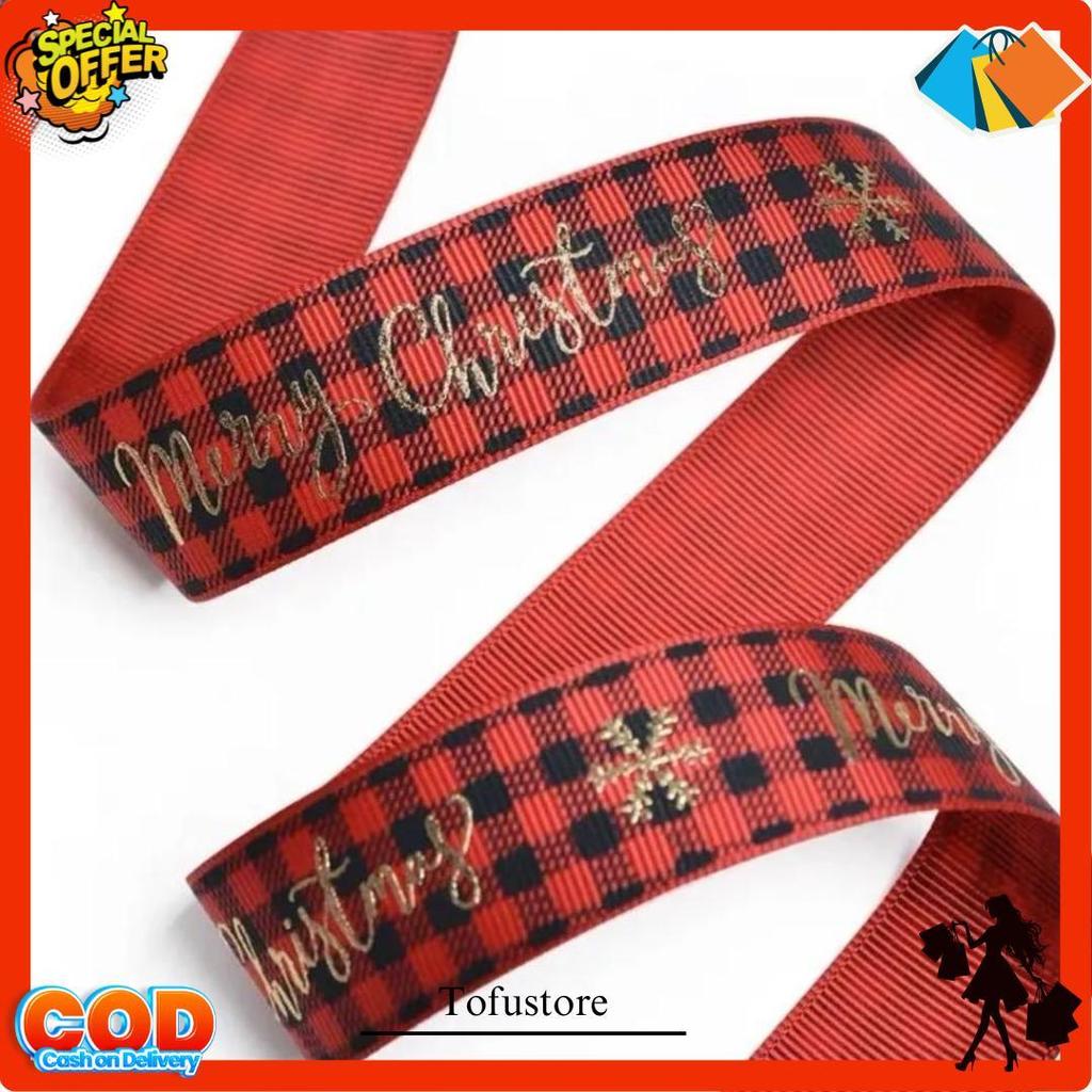 1 Roll Pita Grosgrain Motif Christmast Ribbon Pita Natal Warna Hijau Merah Pita Hampers Dekorasi Nat