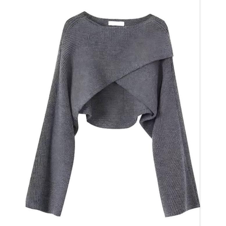 Sweater Knit Rajut Crop Lengan Panjang Shea Baju Atasan Kaos Rajut Wanita Oversize Jumbo