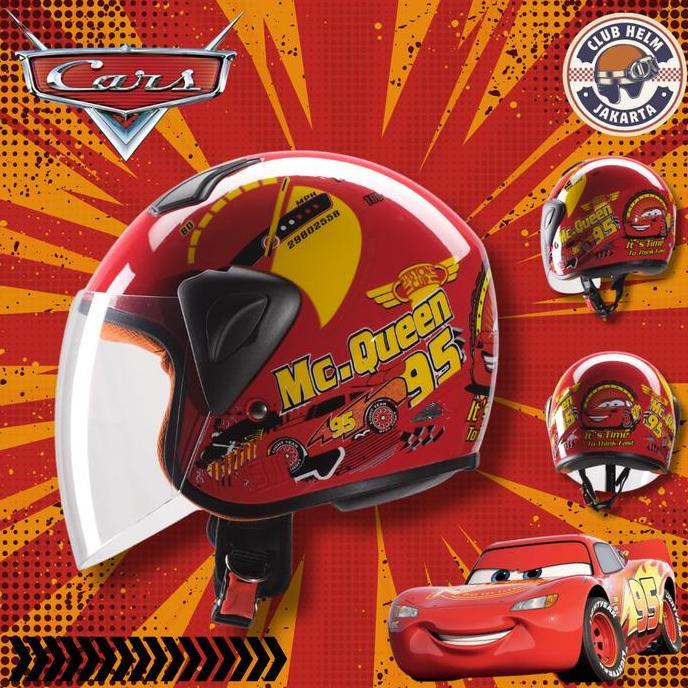 Helm Anak Junior Half F Karakter Cars Mcqueen untuk Sepeda Motor