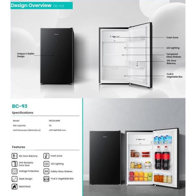 [CUCI GUDANG] Kulkas 1 Pintu HISENSE RR125D4IBN 91L Hemat Listrik 80W Low Watt Bisa Kunci Freezer - 