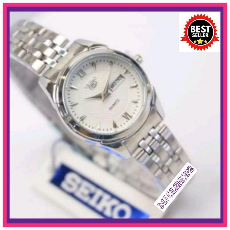 Anti Air jam tangan Wanita anti air  Seiko  5 tanggal dan hari aktif Rantai Stainless free box bonus