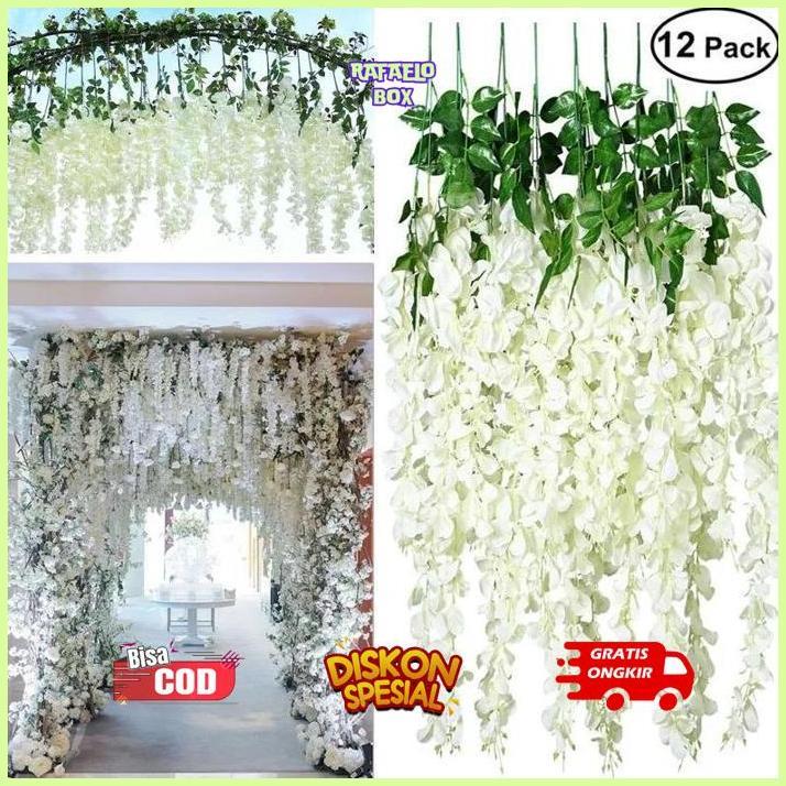 rafaelobox [ 1 Lusin/12 pcs ] WISTERIA GANTUNG JUMBO / Bunga Wisteria Besar warna Putih Hemat
