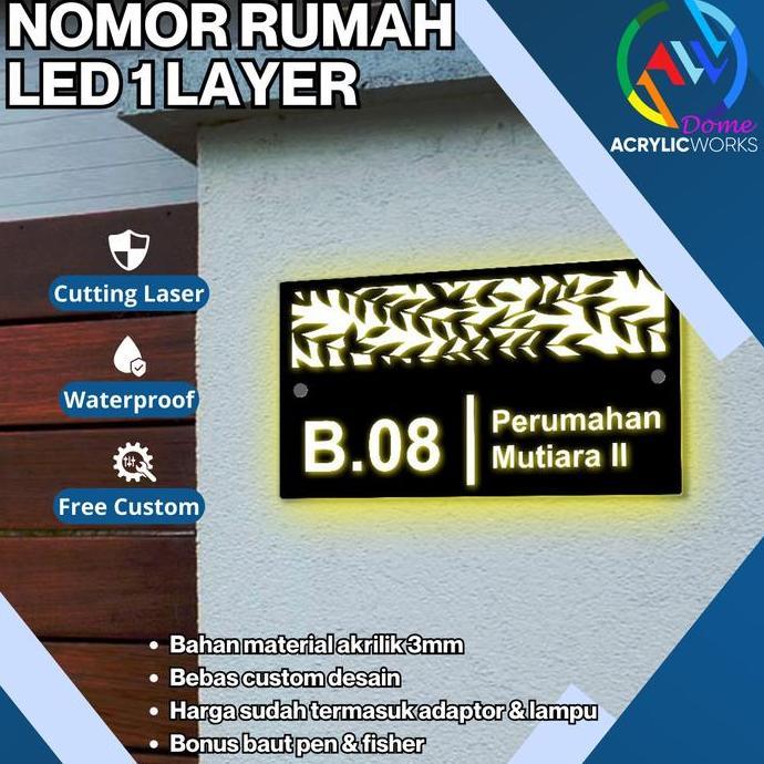 NOMOR RUMAH AKRILIK LED / NOMOR RUMAH AKRILIK NYALA 1 LAYER