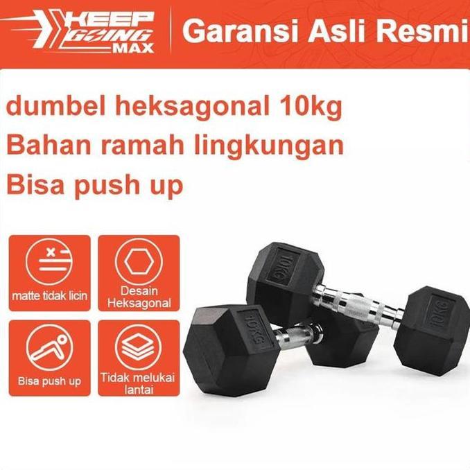 Promo Dumbbell Karet 10kg/Cocok untuk Pria dan Wanita/Peralatan Fitness Rumah/Dumbbell Karet Hexagon