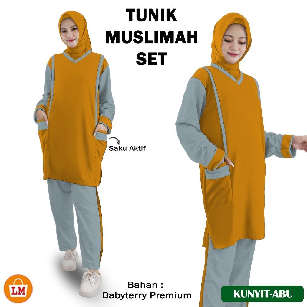 Lion King - Tunik Muslimah Set Setelan Training Olahraga Senam Zumba Wanita Baju Celana Bahan Babyte