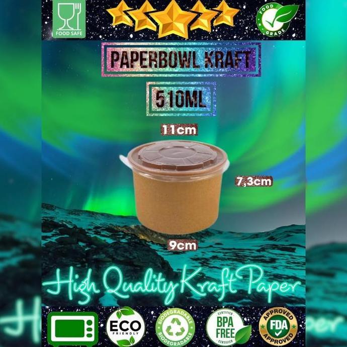 New- Paper Bowl Kraft 500ml NESTO Rice Bowl 500ml Paper Bowl Coklat 500ml