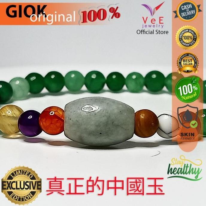 Gelang Tasbih 33 Butir Batu Giok 7 Cakra 6Mm Aventurine Asli Burma