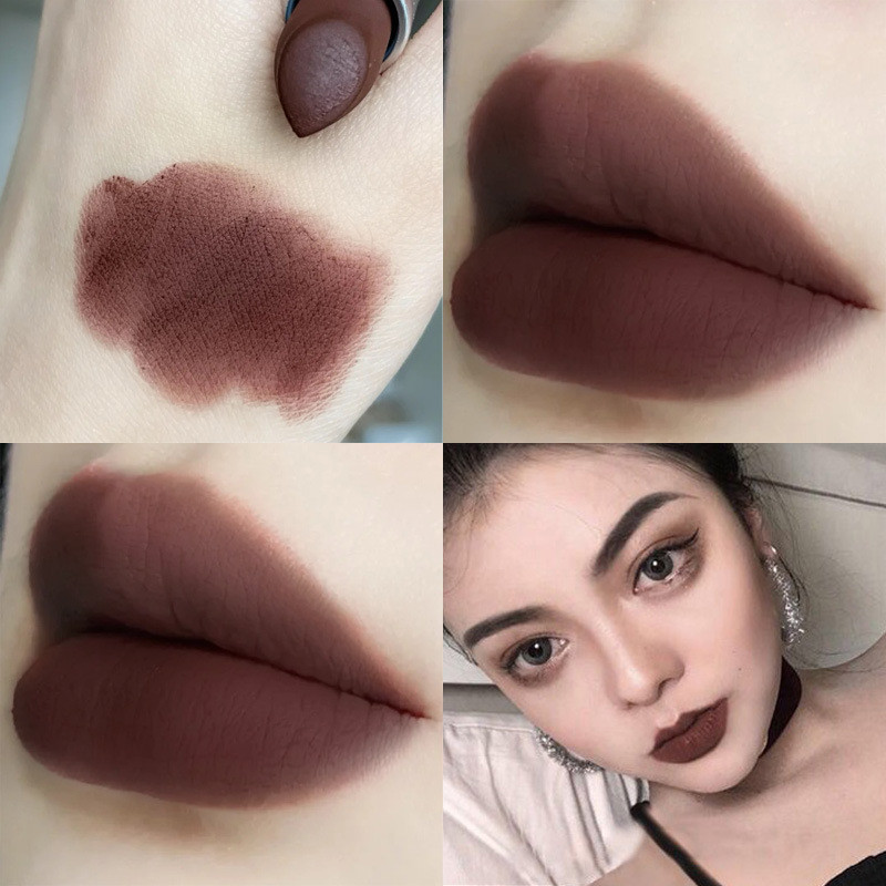 Gaya Eropa dan Amerika Coklat Lipstik Gelap Gelap Vampir Bibi Merah Ungu Tua Cokelat Coklat Matte Li