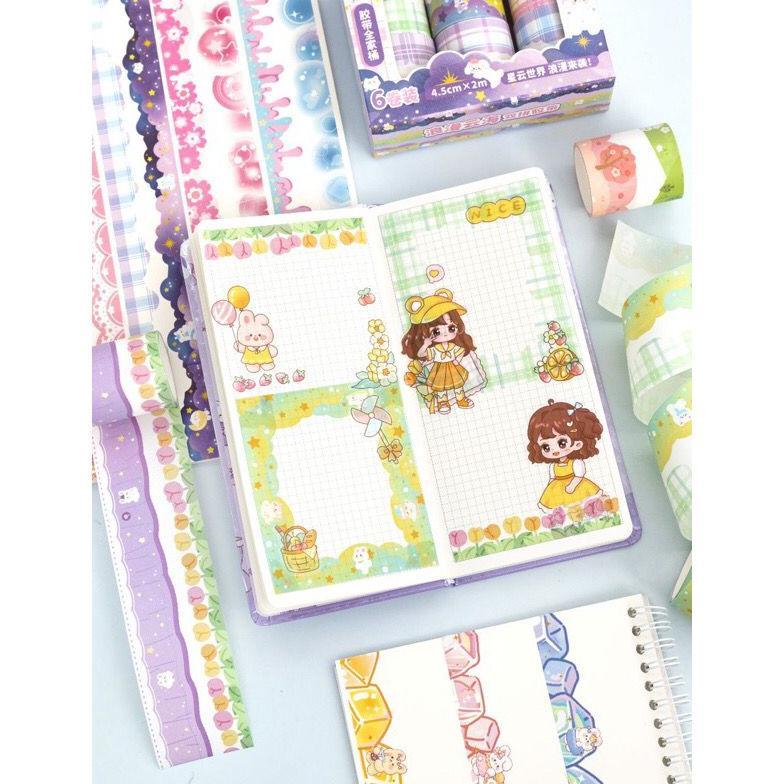 [1Box 12Pcs] Washi Tape Stiker Pinggiran Buku Hiasan Jurnal Sticker Aesthetic Trending