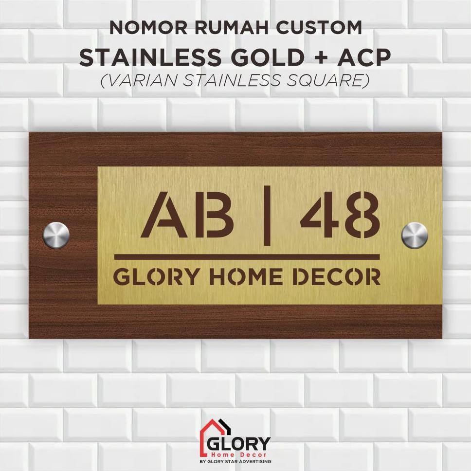 GHD Nomor Rumah Laser Cut Stainless Gold + Aluminum ACP Custom - SS Gold Kotak [PreOrder]