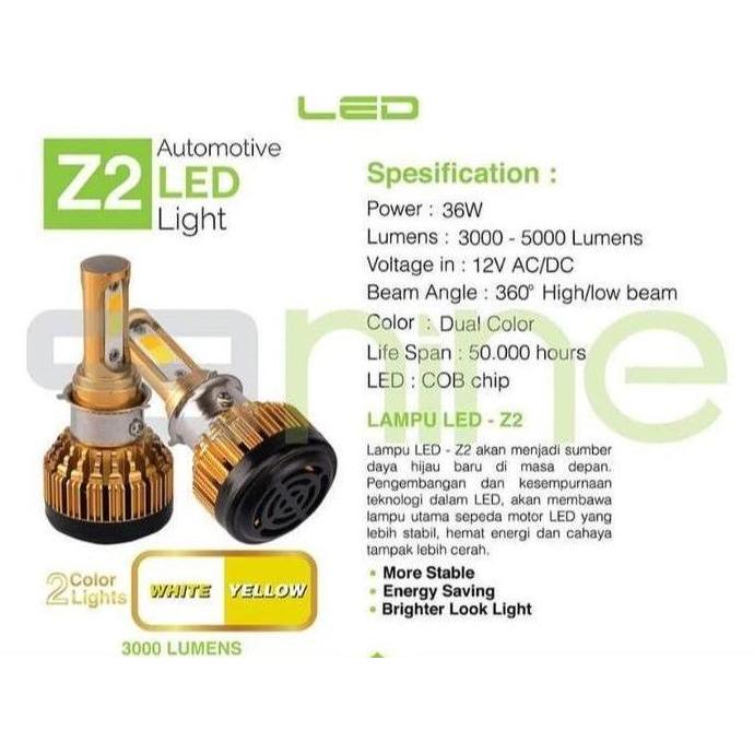 Promo LAMPU DEPAN LED 2 WARNA SEMUA MOTOR H4 BEBEK MATIK LUXIMOS LED Z2 36W 3000 LUMENS COB CHIP HIG