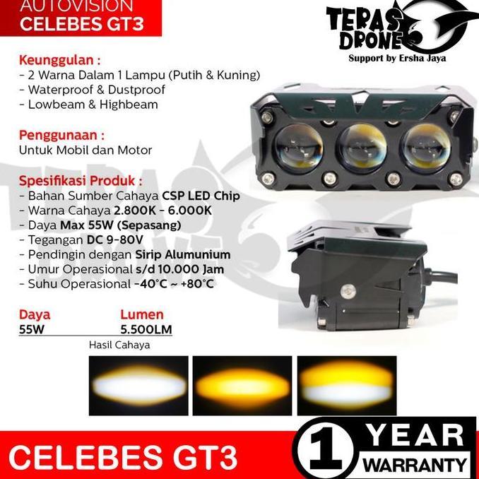 Promo Mini BILED Projector Autovision Celebes  GT3 55Watt - Biled 3 Lensa Diskon