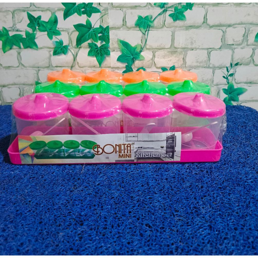 Bisa Cod Rak Bumbu Isi 4 Pcs Toples Mini Bonita Set Rak Bumbu Tempel Dinding / Tempat Gula Teh Kopi 