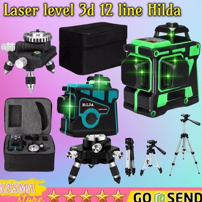 Bahreee_ - Laser Level 12 Line 3D Hilda Waterpass Laser Tripod Pengukur Dimensi