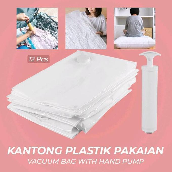 TERMURAH - Kantong Plastik Pakaian Vacuum Compression Bag 12PCS - WH021