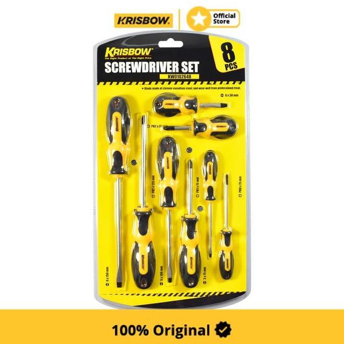 KRISBOW Set 8 Pcs Obeng Plus Minus Kuning