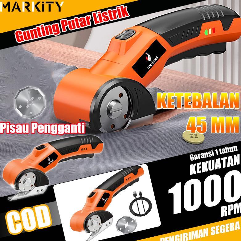 MARKITY Gunting Putar Listrik Mesin Pemotong Kain Gunting Lithium Listrik Pemotong Kain Nirkabel Por