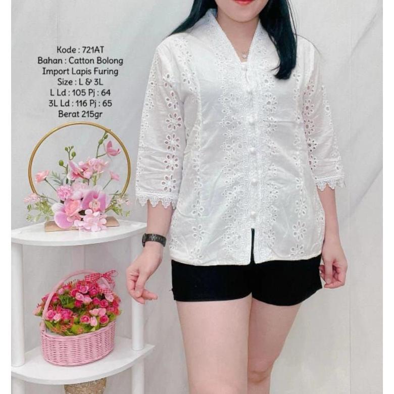 Kebaya Putih Katun Bolong Dan Brukat L-M