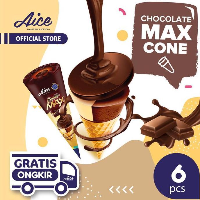 Aice Ice Cream Chocolate Max Cone Isi 6 Pcs Eskrim