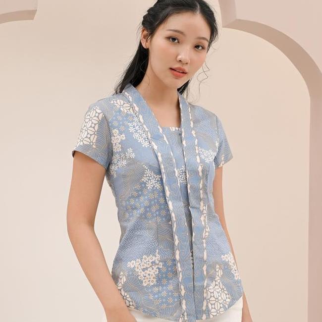 Blouse Batik Wanita Atasan Kebaya Kutu Baru Batik Warna U Pastel 336 Ice Blue