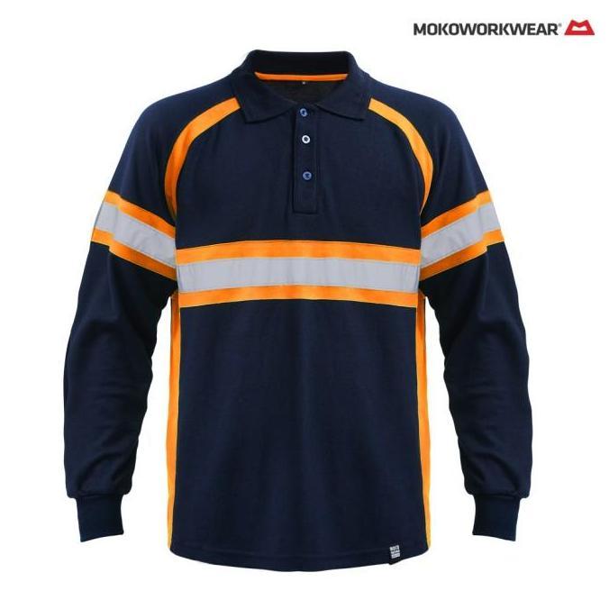 Polo Shirt Safety Navy Orange Reflektor Mokoworkwear