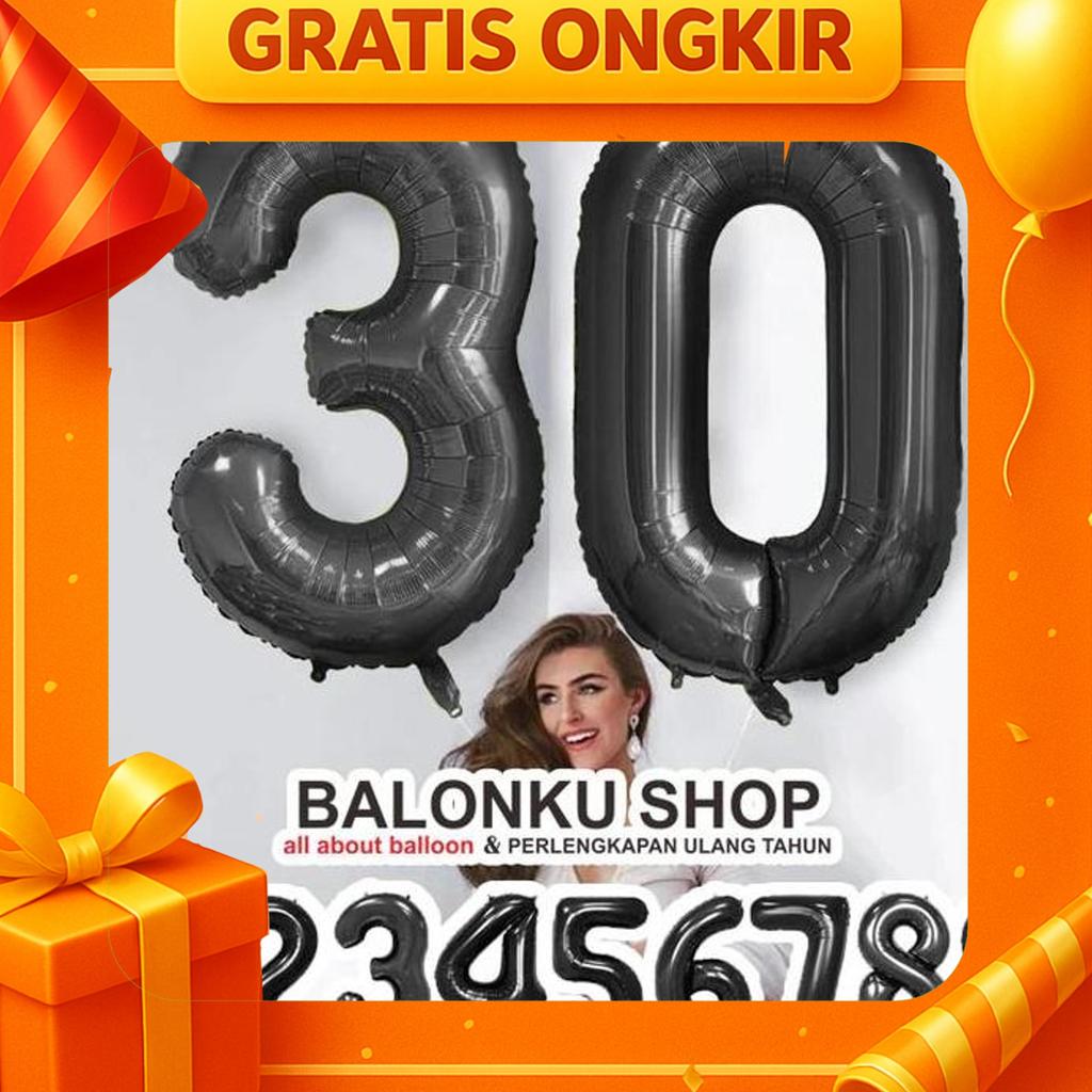 Balon Foil Angka Jumbo Hitam 100 Cm / Balon Angka Jumbo 100Cm