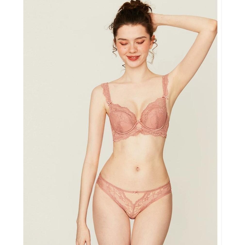 Rosie BRA SET BH dan CD Panties Flower Pink Lacey Thong Brazilian Lace VS Senza Secret Pakaian Dalam