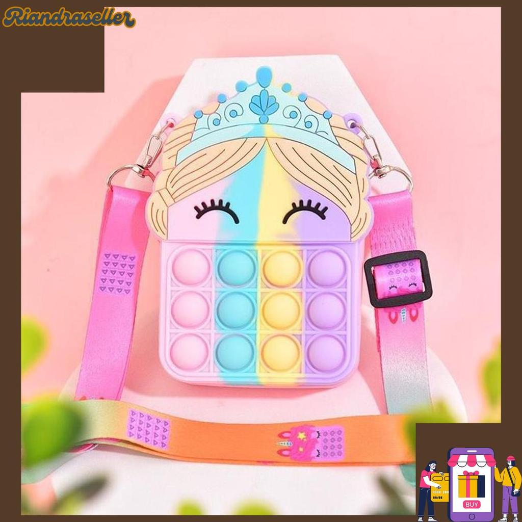 Super Tas Pop It Unicorn Poni Mahkota Rubber Jelly Mainan Anak