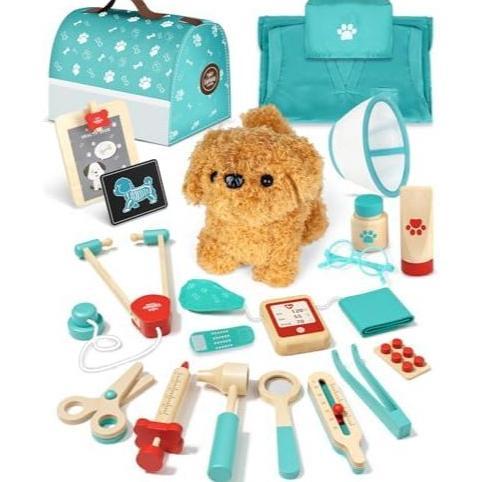 Lehoo Castle Wooden Doctor Kit for Kids, Vet Play Sets,Veterinarian Kit Play Doctor Set Medical Kits