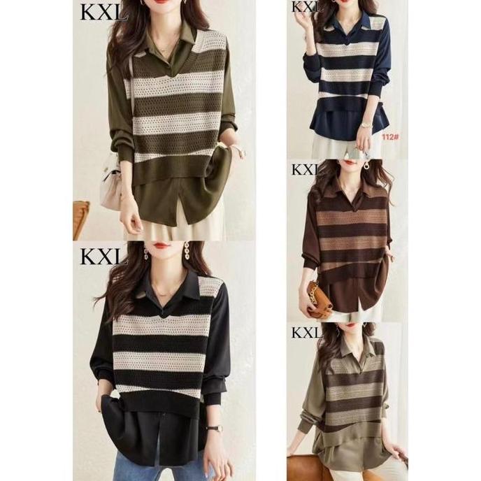 SimpleDay KM636 Blouse 2 Piece Set Wanita BKK Premium Oversize Katun Rajut Atasan
