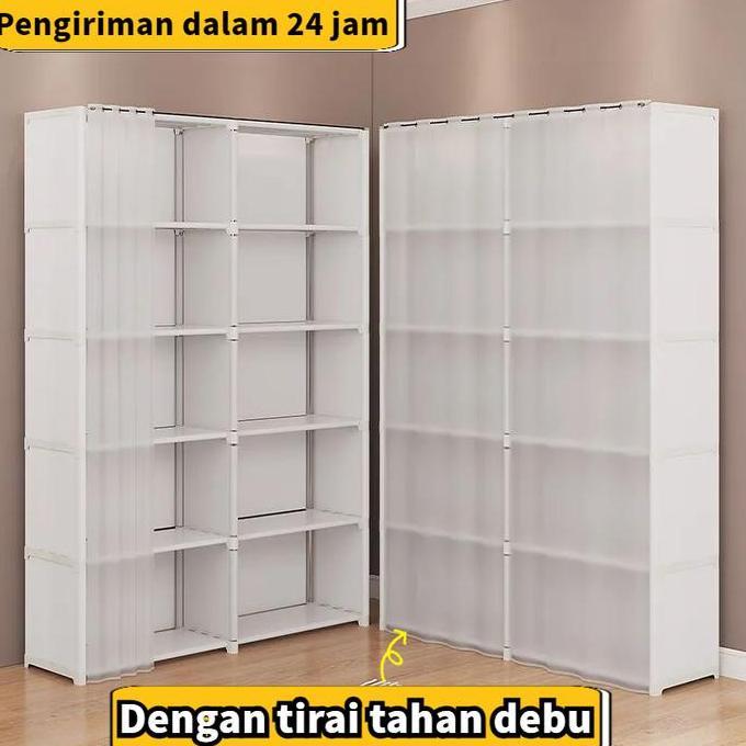 [Pengiriman cepat][Dengan tirai anti debu] Rak penyimpanan rak buku kamar tidur multi-lapis Lemari d