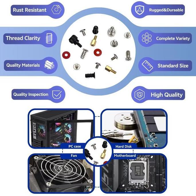 Cunciki5 - Paket Lengkap Baut Komputer 228Pcs Screw Set Cpu Casing Fan Spacer Ring