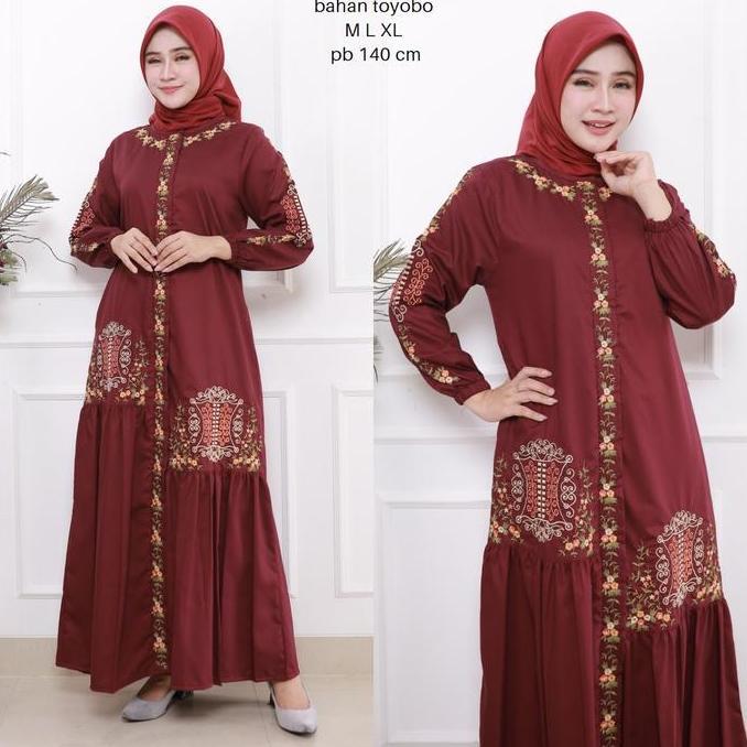 Grosir Baju Gamis Bordir Fashion Katun Toyobo Model Pintu Aceh